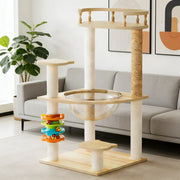 148 cm tall cat tree with green flower-shaped platforms