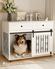 Farmhouse Dog Crate Furniture with Storage Drawers