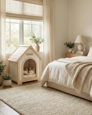 DAISY Cedar Indoor Dog House – A Warm, Cottage-Style Wooden Home for Small Pets