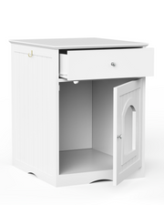 Indoor Wooden Cat Litter Box Enclosure with Drawer, Hidden Cat House & Side Table
