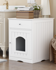 Indoor Wooden Cat Litter Box Enclosure with Drawer, Hidden Cat House & Side Table