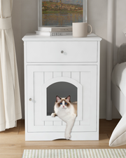 Indoor Wooden Cat Litter Box Enclosure with Drawer, Hidden Cat House & Side Table