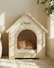 DAISY Cedar Indoor Dog House – A Warm, Cottage-Style Wooden Home for Small Pets