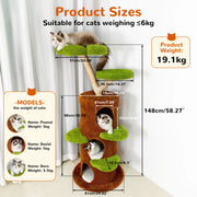 148 cm Tall Cat Tree for Indoor Cats, Large Cat Tower with Luxury Cat Condo, Cat Tree Tower with Soft Cushion, Scratching Board