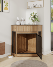 Walnut Corner Dog Crate Furniture with Storage Drawer for Small & Medium Dogs