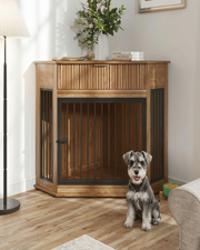 Walnut Corner Dog Crate Furniture with Storage Drawer for Small & Medium Dogs