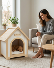 DAISY Cedar Indoor Dog House – A Warm, Cottage-Style Wooden Home for Small Pets