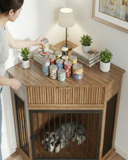 Walnut Corner Dog Crate Furniture with Storage Drawer for Small & Medium Dogs